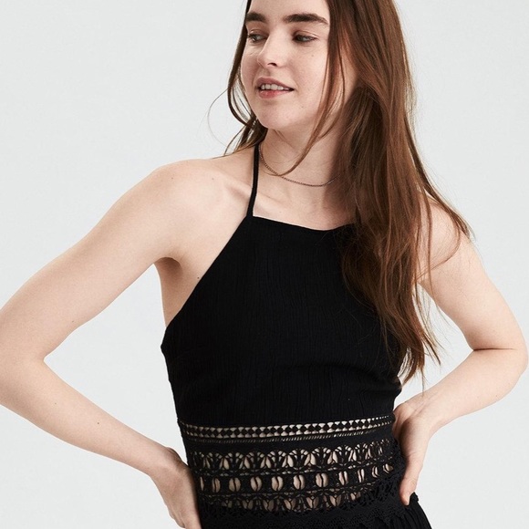 black lace halter neck top
